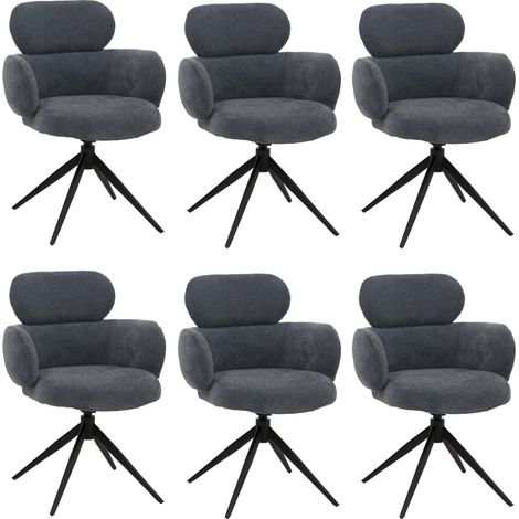 Lot de 6 chaises de salle à manger HWC-O77 chaise de cuisine pivotante avec retour automatique tissu (310 g/m2) cheni (1/5)
