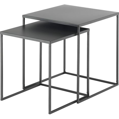 Set 2 tavolini da salotto quadrati in metallo grigio antracite Omaha (1/3)