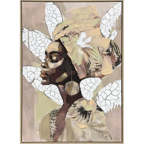 Toile peinte à la main avec coups de pinceau 3D, femme en tons beige, marron et blanc, 100x70 cm