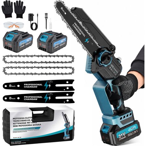 Motosega a Batteria, Mini Motosega Elettrica a Batteria Brushless con 8000mAh Batterie 1200W, 8 Pollici Sega a Batteria per Potatura con Pompetta Olio, per Potatura, Artigianato e Progetti FAI DA TE