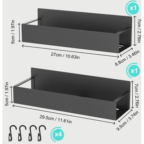 SJLERST Magnetisches Kühlschrankregal, 4-teiliges Gewürzregal aus Metall, Wandregal zur platzsparenden Wandmontage ohne Bohren (Schwarz)