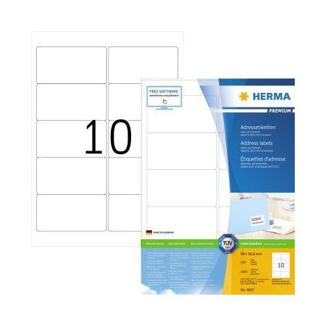 Herma Etiq. d`adresses 96X50,8 100f. DIN A4 1000 pièces 4667 (1/4)