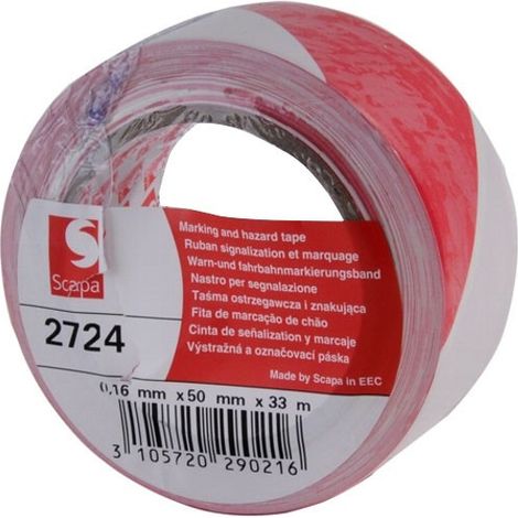 Nastro segnaletico per pavimenti Scapa 2724 bianco e rosso, 50 mm/33 m
