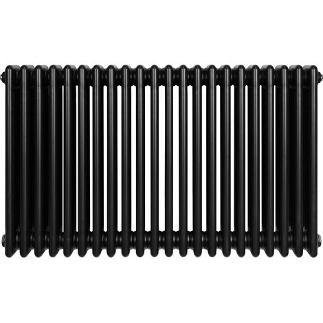 Radiateur Traditionnel à 4 Colonnes 600 x 1010 mm en Acier Carbone Noir Chauffage Central Horizontale Monté Sur Mur [Brosse de Nettoyage & Supports INCLUSES]