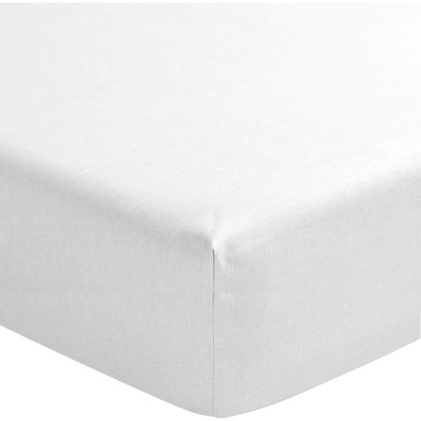 Drap housse blanc 100% lin bonnet 40 cm 140x190 cm (1/3)