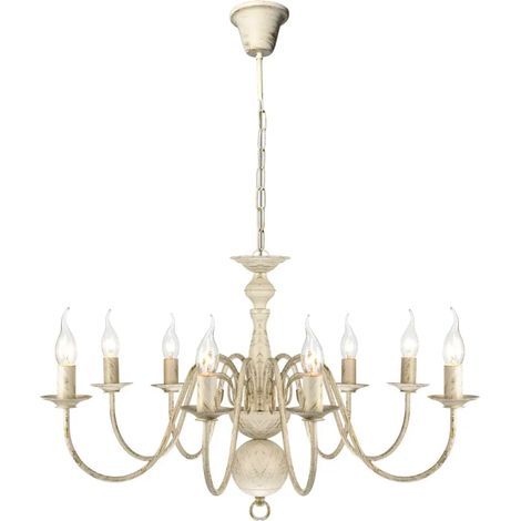 Lustre en métal blanc antique usage résidentiel design classique 80 x 45 cm en métal blanc antique