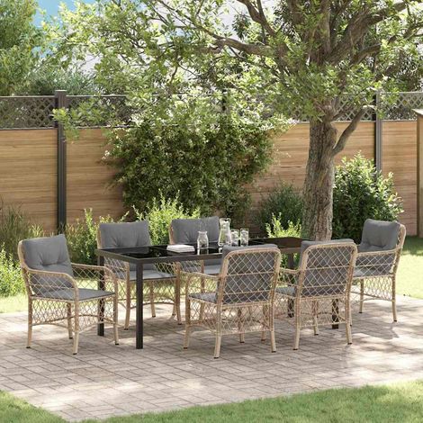 Garten Essgruppe mit Kissen 7 pcs Beige Poly-Rattan