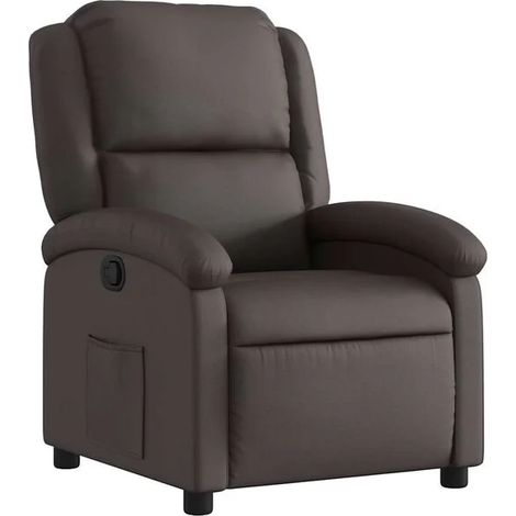 Chaise longue en cuir véritable brun foncé – Canapé relax réclinable avec dossier réglable, design élégant et confort maximal pour salon ou chambre (1/5)