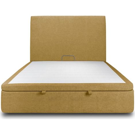 Lit coffre 200x200cm avec tête de lit tapissier Tissu Jaune - Hauteur totale : 39cm (1/5)