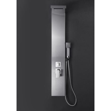 Marwell Duschpaneel Enya Duschsäule aus gebürsteten Edelstahl 121x20 cm Duschset mit 4 verschiedene Duschfunktionen Wasserfalldusche, Regendusche, Massagedusche und Handbrause Antikalknoppen