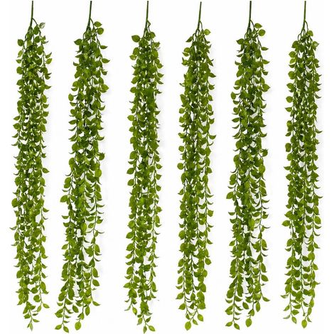 Pack of 6 x 90cm Artificial Trailing Green Leaf Hanging Plant Faux Foliage Garland (1/4)