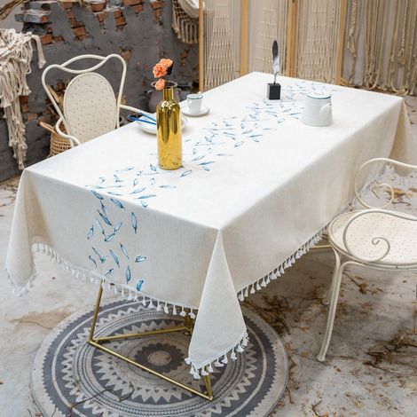 Nappe Rectangulaire Coton Lin Nappe Rectangulaire Lavable Tassel Table Couverture pour Cuisine Salle à Manger Partie(140x220cm) (1/5)