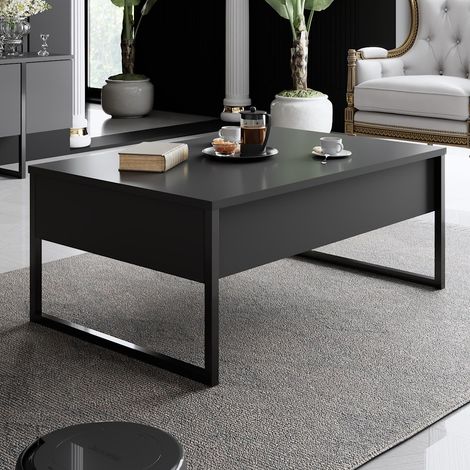 Rechteckig Couchtisch Anthrazit Luxus 90x60 – Schwarzer Rahmen