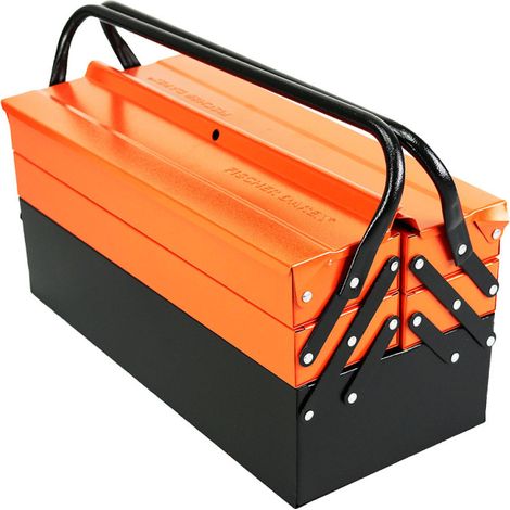 Fischer Darex – Caisse à outils métal 53 cm – 5 compartiments – Capacité 31kg – Acier rigide – Système de fermeture par cadenas