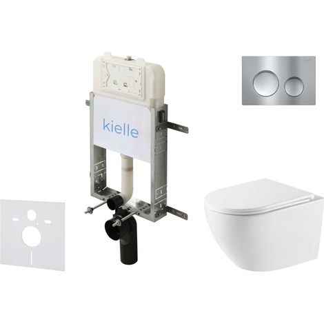 kielle Genesis New - Set Vorwandinstallation, WC Oudee, Vortex Rimless+, Softclose-Sitz und Betätigungsplatte Gemini New I, Hochglanzchrom 30528SZ56 (1/5)