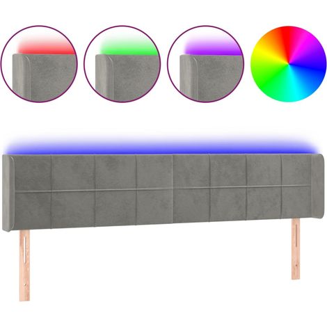 Testiera  Testata del letto a LED Grigio Chiaro 183x16x78/88 cm in Velluto (1/4)