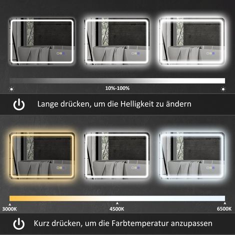 Miroir mural LED 50x70 cm avec éclairage, fonction Bluetooth, variateur tactile, mémoire de luminosité, 3 températures de couleur, argent, sans fixation (1/5)
