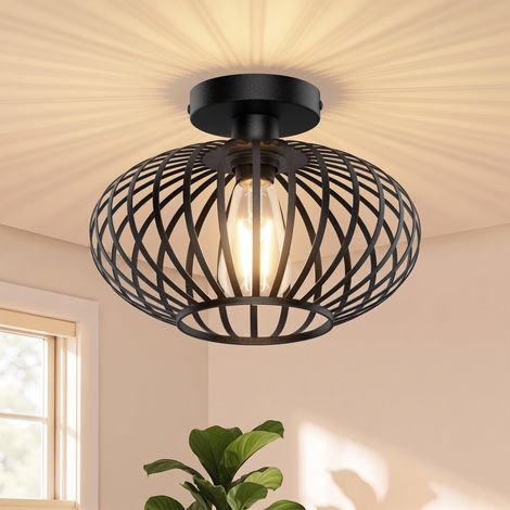 Plafonnier Industriel Vintage En Métal Avec Douille E27, Plafonnier Pour Cuisine, Couloir, Chambre, Salle À Manger (Noir, Rond, Sans Ampoule) (1/5)
