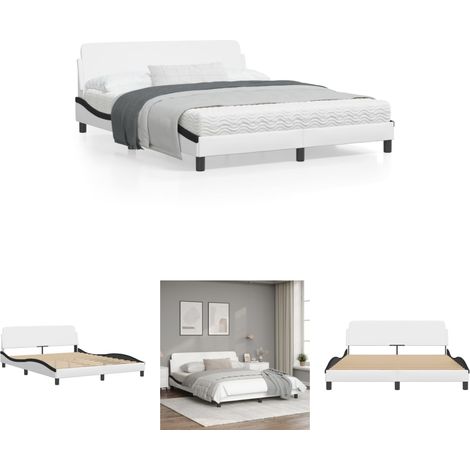 The Living Store Bettgestell mit Kopfteil Weiß und Schwarz 160x200 cm Kunstleder -  Betten & Bettgestelle (1/5)
