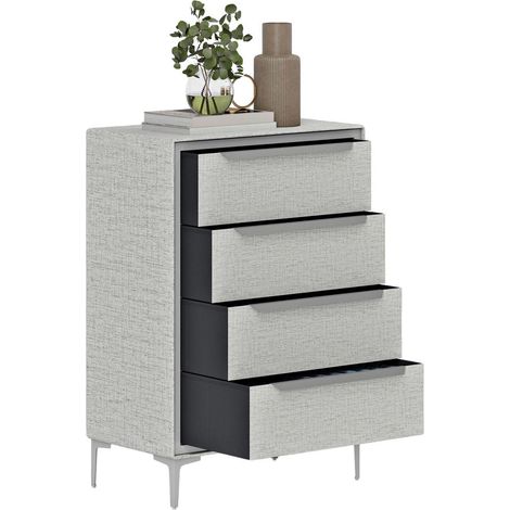 Commode Meuble de Rangement 4 Tiroirs Chiffonnier en Tissu Effet Lin et Acier 60 x 36 x 88 cm Gris (1/5)