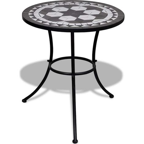 Table de Bistro Mosaïque en Céramique et Fer Table de Jardin Ronde Noir et Blanc Ø 60 cm - PANGIVO (1/5)