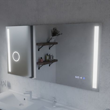 Miroir LED avec antibuée, loupe et horloge DUETTO - 140 x 70 cm (1/5)