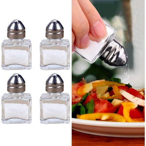 Salière et poivrière, salière et poivrière, mini salière et poivrière, avec entonnoir, petit cube en verre pour cuisine, restaurant, voyage, camping, fête (4 pièces) (1/5)