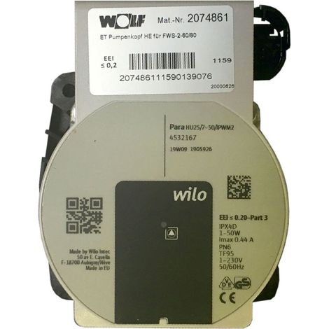 Wolf Pumpenkopf hocheffizient für FWS-2-60/80 Wilo PARA HU 25/7.0 PWM2