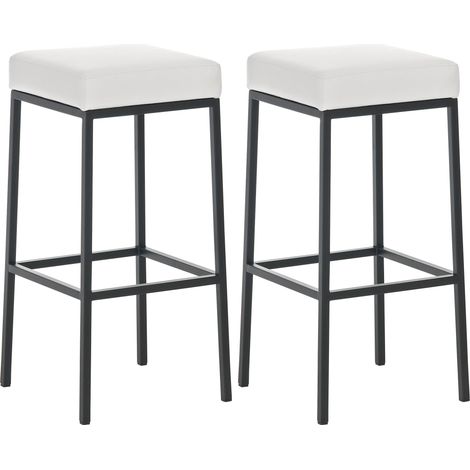 Lot de 2 tabourets de bar avec repose-pieds design simple hauteur 85 cm en PVC blanc et métal noir 100004380 (1/5)