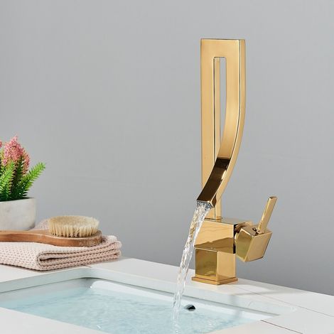 Suguword – Mitigeur lavabo cascade en laiton – Buse anti-éclaboussures – Noyau céramique étanche – Installation facile – Garantie 5 ans (1/5)