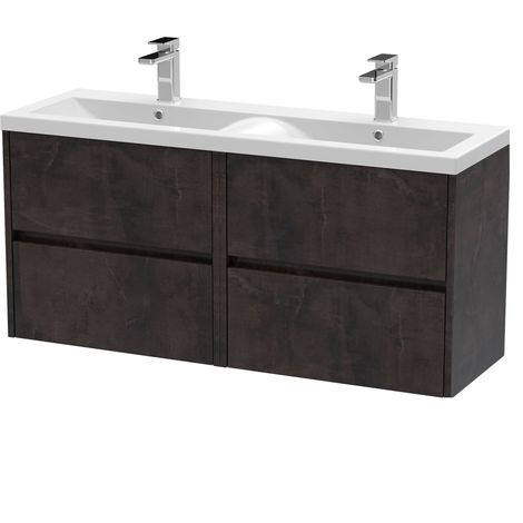 Chartley Contemporary 4 Drawer Wall Hung Vanity Unit with Double Basin, Metallic Slate, 1200mm