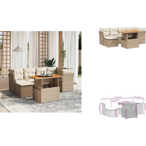 7-tlg. Garten-Sofagarnitur mit Kissen Beige Poly Rattan - Gartenmöbel Set - PE-Rattan Möbel - Outdoor Sofa - Lounge Garnitur - Gartenlounge (1/3)