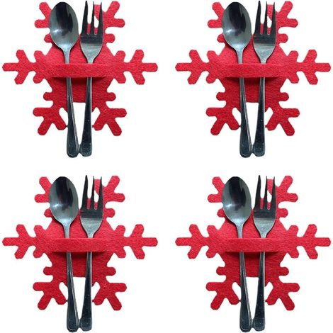 Porte-couverts flocons de neige de Noël - Ensemble de porte-ustensiles de table de Noël (1/5)