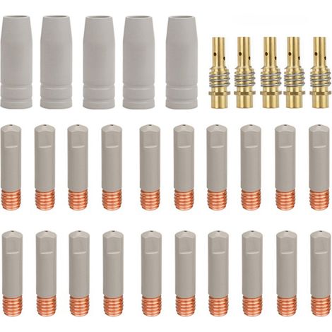 30 boquillas nuevas para antorcha de soldadura MIG 15AK con revestimiento protector, funda antiadherente y protección contra escoria, varilla de conexión (1/5)
