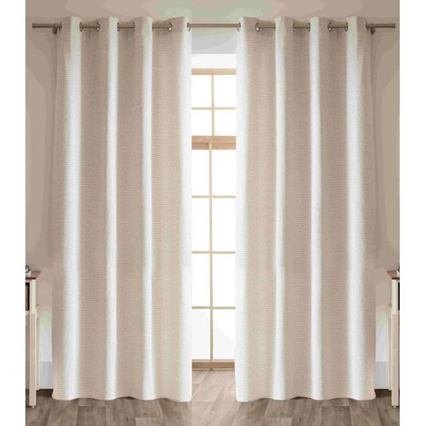 Lot de 2 rideaux + 8 œillets 140 x 240 cm fils teints jacquard  "Elios" Le fil d'Ariane - Elios Ivoire - (1/3)