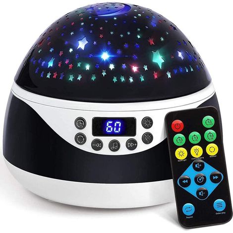 Filiyano – projecteur rotative avec musique – Veilleuse projecteur rotative avec musique pour chambre d'enfant, noire (1/5)