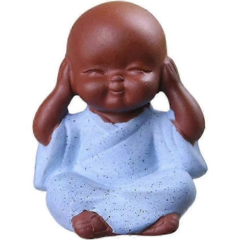 Petite figurine mignonne miniature « Ne rien entendre, ne rien voir », statue à poser sur un bureau ou une voiture-Blue