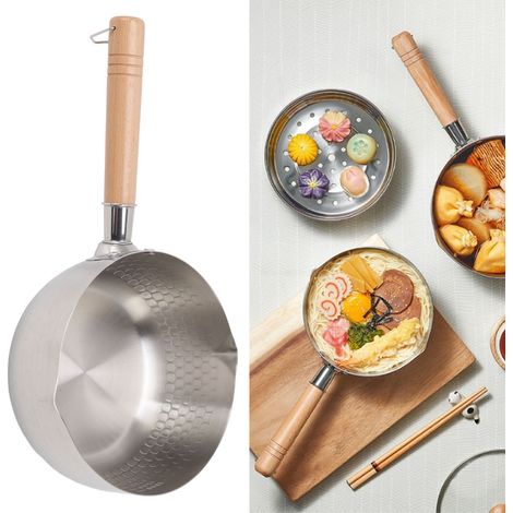 Japanische Antihaftpfanne, Nudelpfanne, Milchtopf mit Holzgriff, zum Braten von Hähnchen, Gemüse, Suppe und anderen Kochutensilien. (1/5)