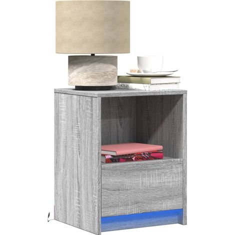 Nachttische mit LED-Leuchten 2 Stk. Grau Sonoma Holzwerkstoff