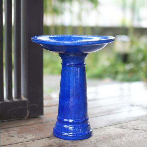 Bagno per uccelli in ceramica, Ø 31,5 cm, H 38 cm, blu reale lucido DESVIAE (1/5)