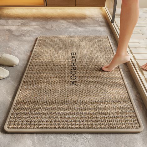 BBPETOPE Tapis de bain rectangulaire à coins arrondis couleur chamois tissé aspect lin, tapis absorbant antidérapant pour salle de bain, séchage rapide (1/2)