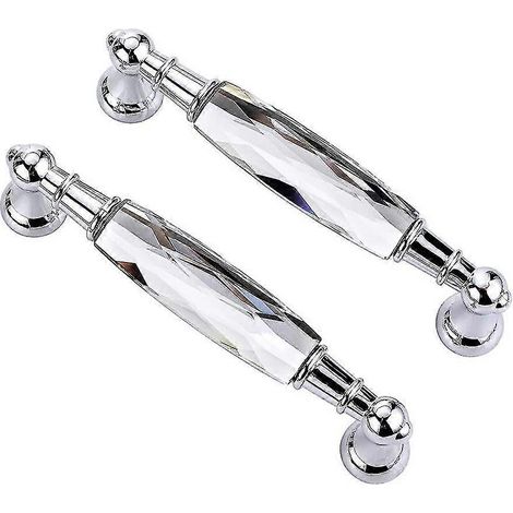 2 poignées de tiroir en cristal, poignées de porte de placard/cuisine, poignées de meuble (argentées, petites) (1/5)