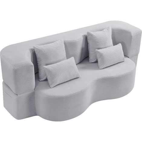 Canapé-lit modulaire incurvé 2 en 1 en velours côtelé, forme ondulée, avec coussins (1/5)