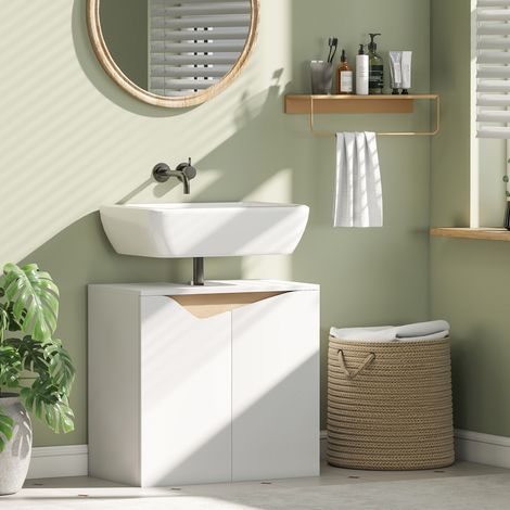 Meuble vasque de salle de bain avec portes à fermeture amortie, blanc, 60 x 35 x 57,9 cm (1/5)