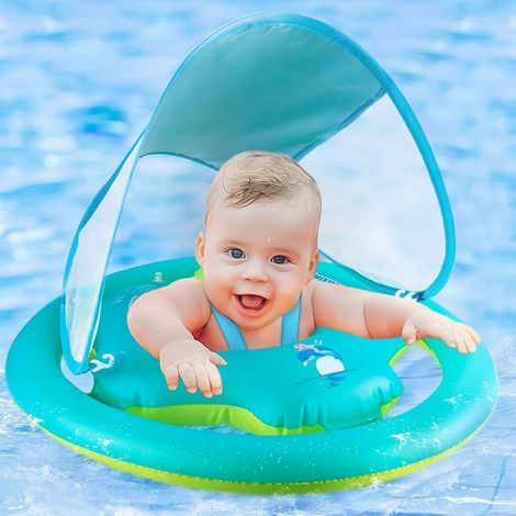 Zwemband voor baby's, met dubbele airbag en UPF50+ zonnedak, babyzwemband, verstelbaar opblaasbaar zwemzitje, zwemtrainer, babyfloat, voor kleine kinderen vanaf 6 - 36 maanden (1/5)