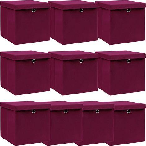vidaXL Caja de almacenaje con tapa 10 uds tela rojo oscuro 32x32x32 cm (1/4)