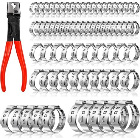 70 Pièces Colliers de Serrage à Une Oreille Avec pinces, 304 Collier de Serrage en Acier Inoxydable à Simple Oreille pour Tuyau D'arrosage, Voiture, Jardinage (6 Tailles, 6,8-25,6 mm) (1/5)