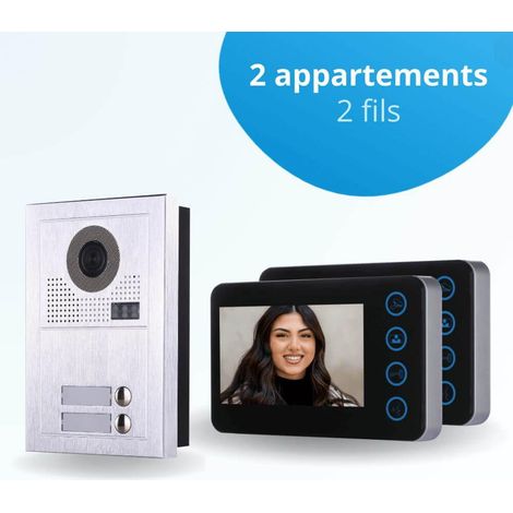 Portier interphone vidéo MODERN 2 Fils - 2 appartements - 2 écrans noirs