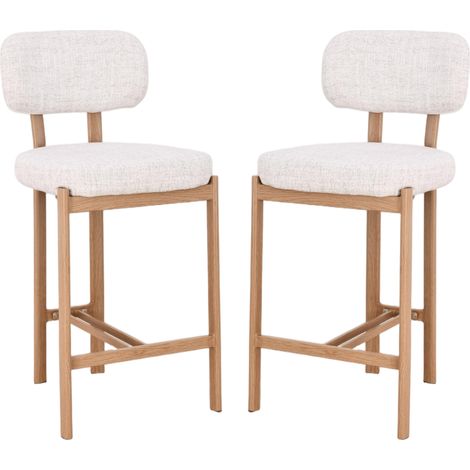 CALICOSY - Lot de 2 Tabourets en tissu et pieds décor bois H92 cm - MARLA (1/5)