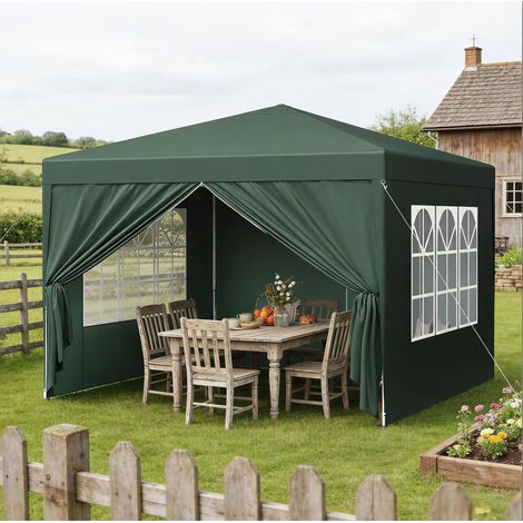 Cenador jardín plegable 3x3 m con laterales OKMYHOME (1/5)